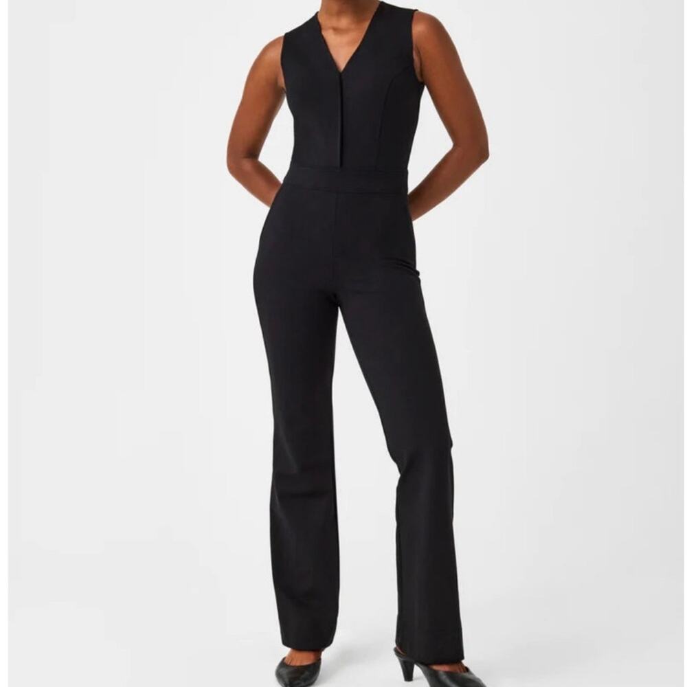 Spanx‎ Ponte Perfect Sleeveless Jumpsuit Black 2X Tall Wide Leg Workwear Office